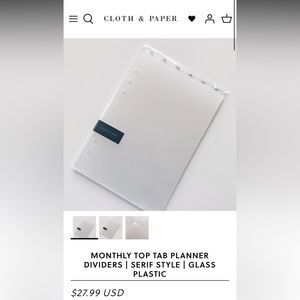 Cloth & Paper MONTHLY TOP TAB PLANNER DIVIDERS | SERIF STYLE | GLASS PLASTIC